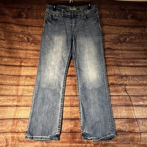 BKE Tyler Straight Leg Jeans Mens 36x31 Medium Wash Blue Cotton Denim Distressed